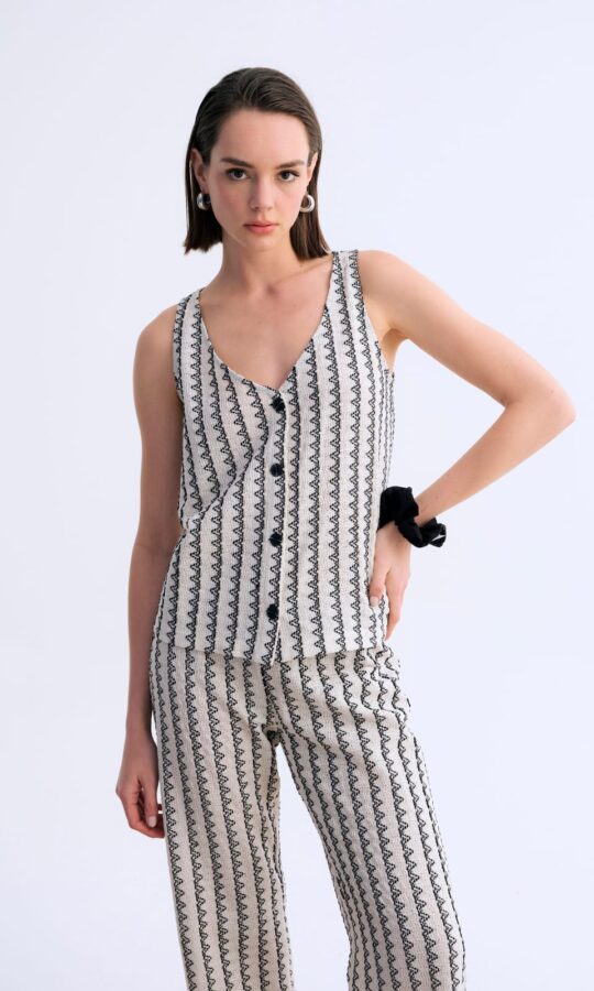 Lace Contrast Top Dantelli Yelek